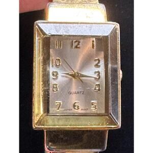 Vintage Ladies Bangle Watch - Gold Tone | Rectangular Case | Silver Dial | Japan